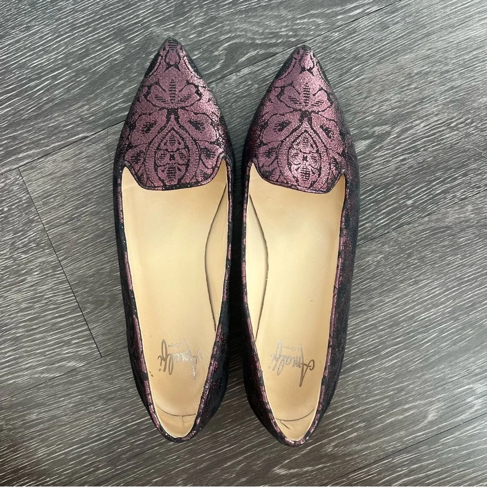 Amalfi by Rangoni Pointed-Toe Dress Loafers with Metallic Burgundy Made in Italy